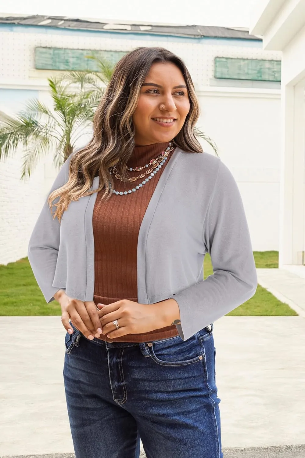 Plus Size Shrugs for Women Cropped Cardigan Knit Sweaters Open Front Bolero