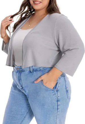 Plus Size Shrugs for Women Cropped Cardigan Knit Sweaters Open Front Bolero