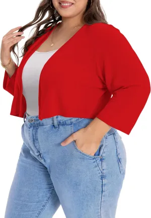 Plus Size Shrugs for Women Cropped Cardigan Knit Sweaters Open Front Bolero