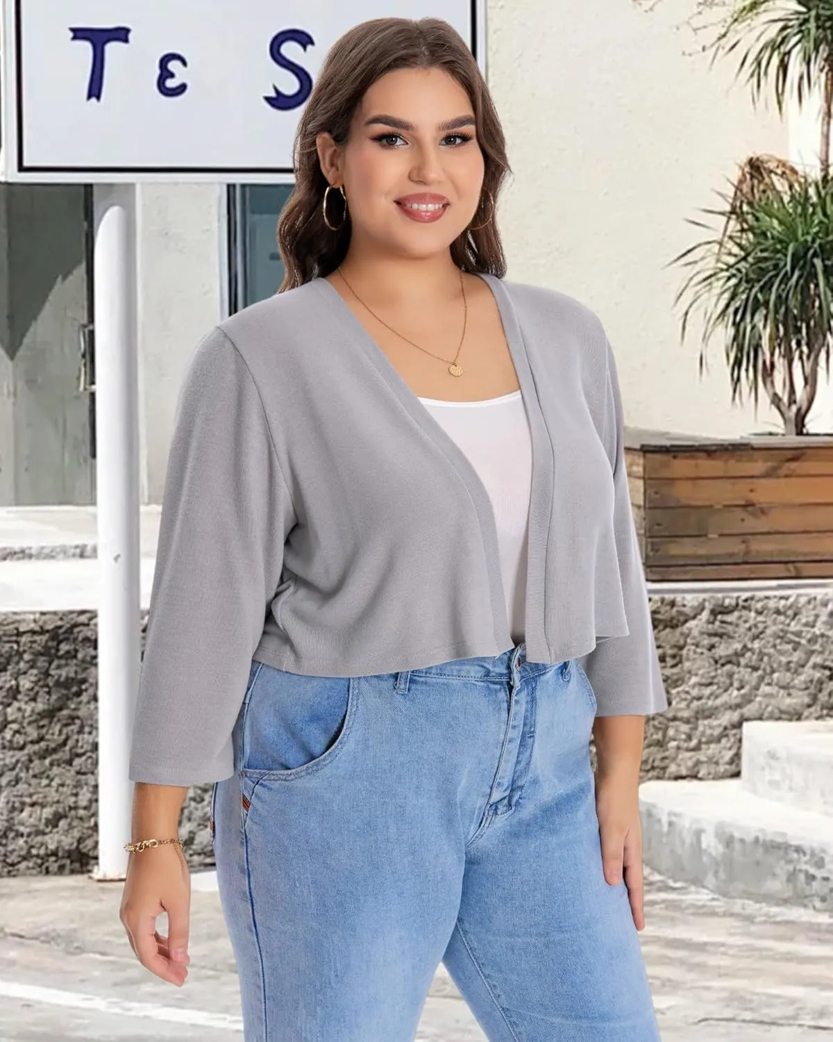 Plus Size Shrugs for Women Cropped Cardigan Knit Sweaters Open Front Bolero