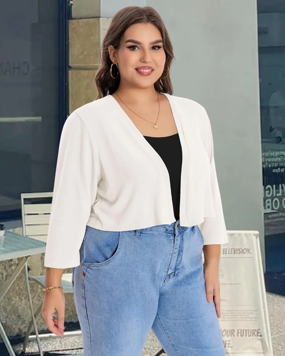 Plus Size Shrugs for Women Cropped Cardigan Knit Sweaters Open Front Bolero