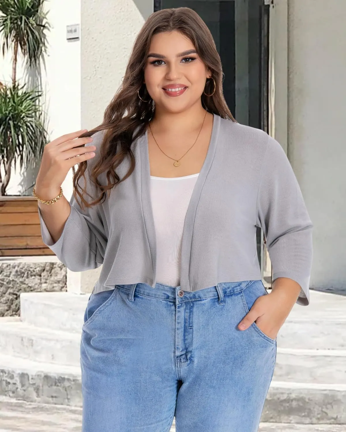 Plus Size Shrugs for Women Cropped Cardigan Knit Sweaters Open Front Bolero