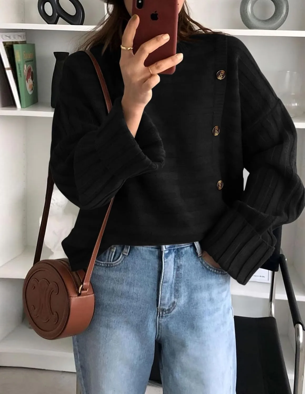 PRETTYGARDEN Womens Sweaters Fall 2025 Casual Long Sleeve Crewneck Button Loose Winter Knit Pullover Sweater Tops