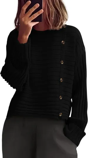 PRETTYGARDEN Womens Sweaters Fall 2025 Casual Long Sleeve Crewneck Button Loose Winter Knit Pullover Sweater Tops