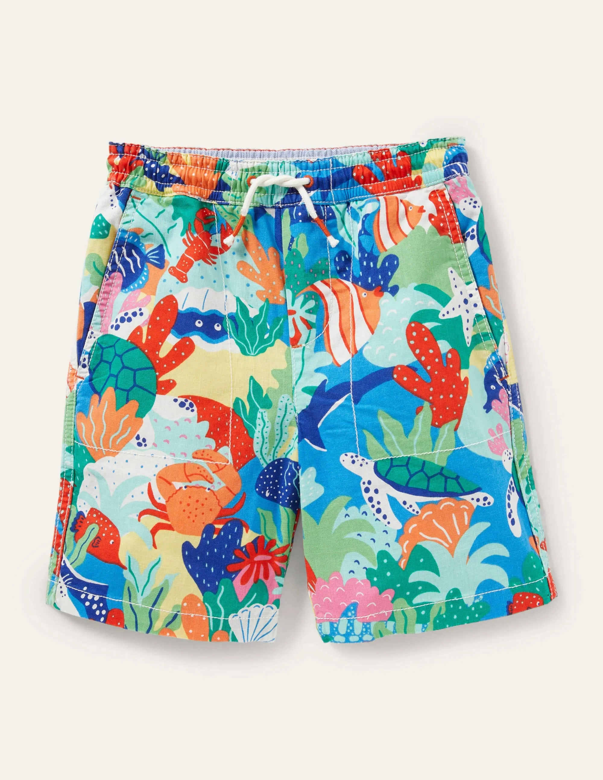 Pull-on Drawstring Shorts-Multi Rainbow Reef