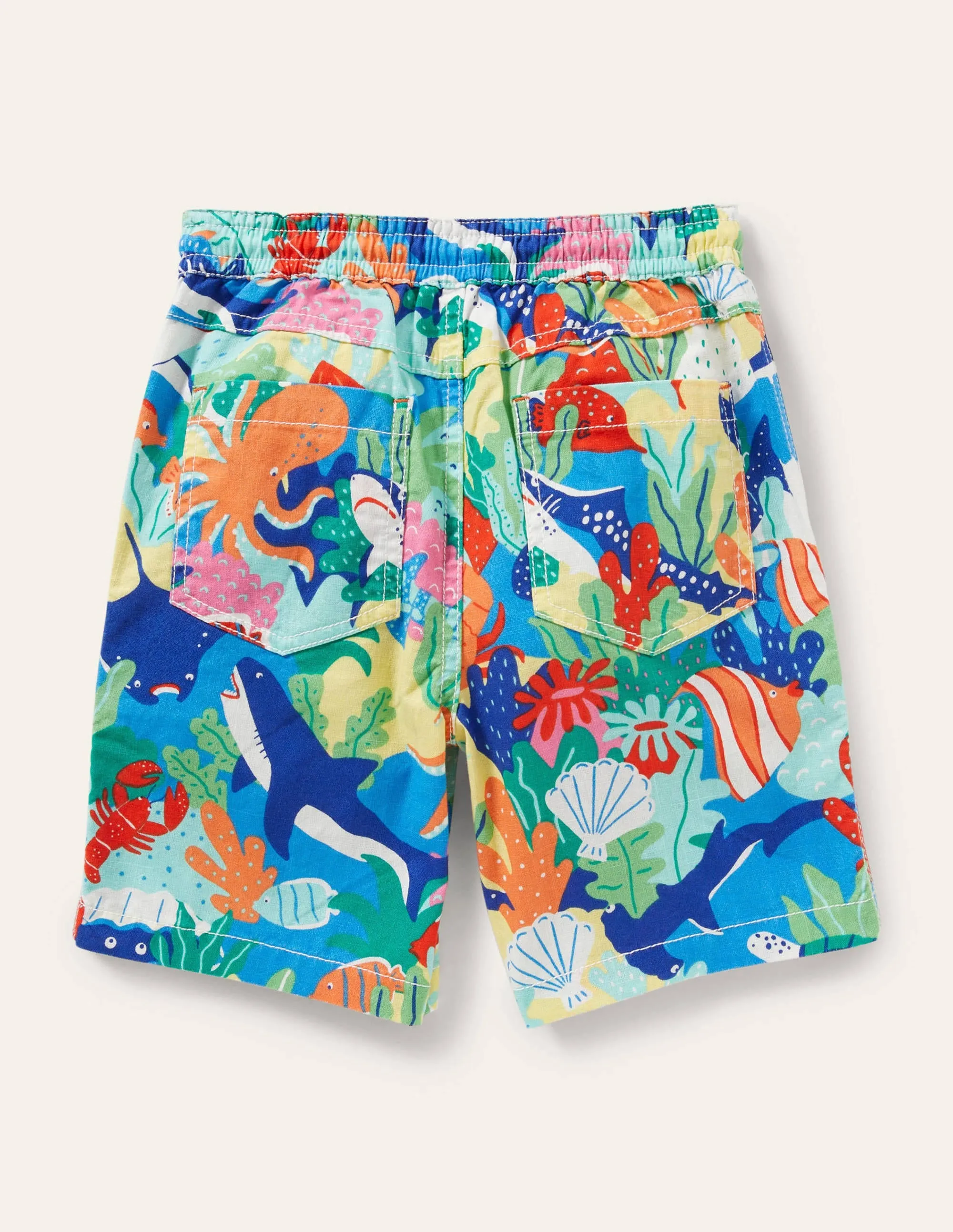 Pull-on Drawstring Shorts-Multi Rainbow Reef