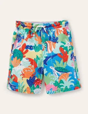 Pull-on Drawstring Shorts-Multi Rainbow Reef