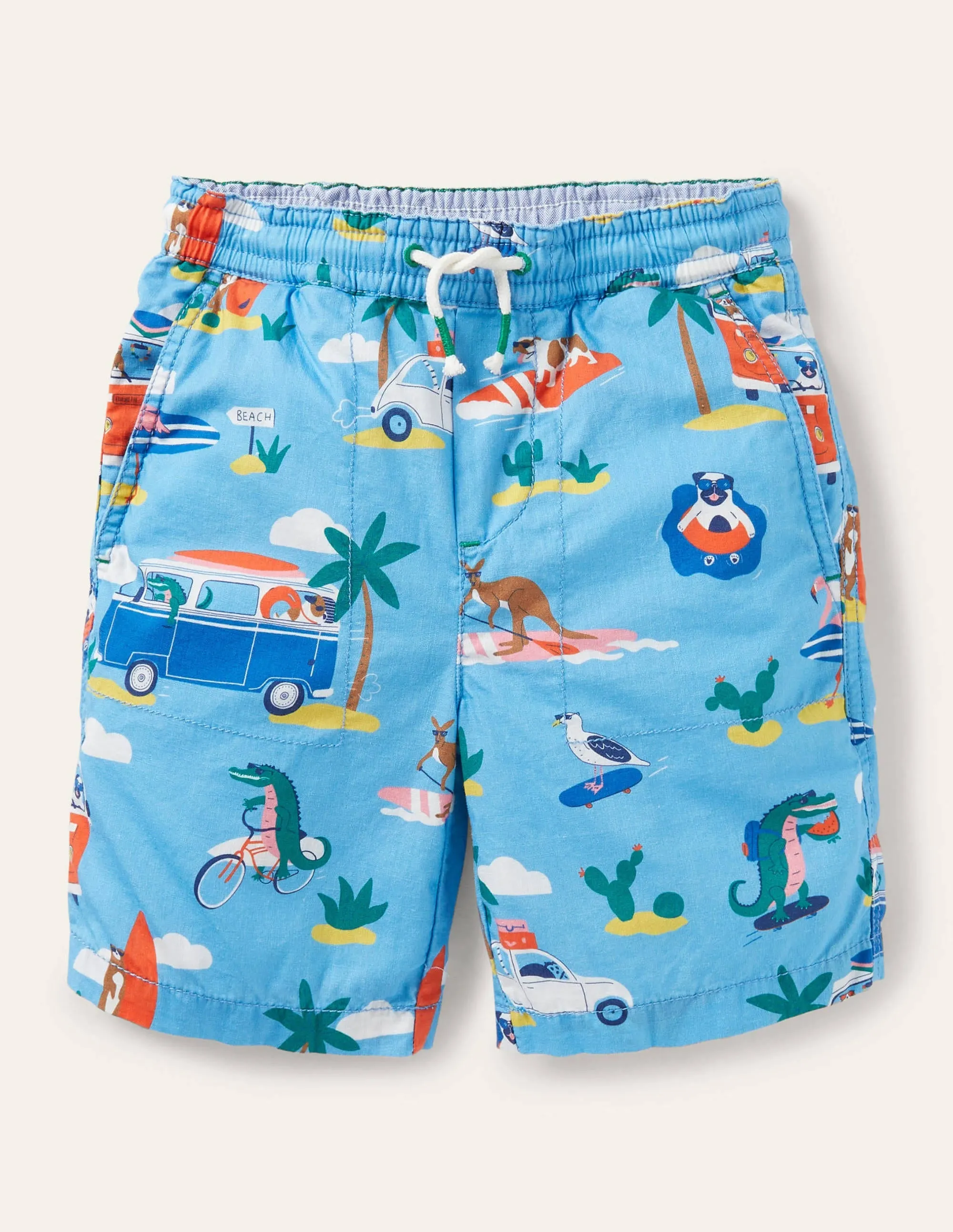 Pull-on Drawstring Shorts-Surfboard Blue Transport