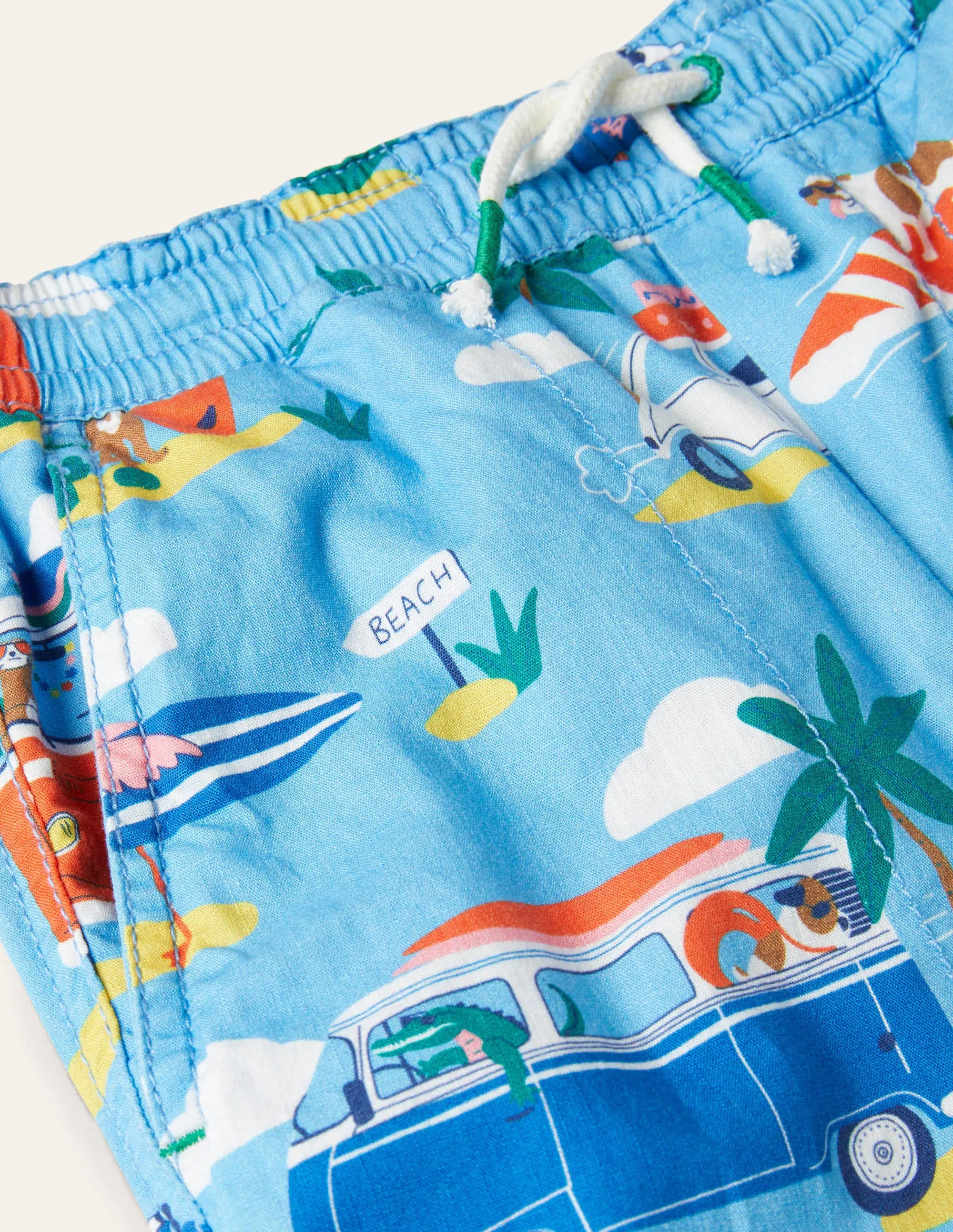Pull-on Drawstring Shorts-Surfboard Blue Transport
