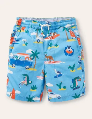 Pull-on Drawstring Shorts-Surfboard Blue Transport