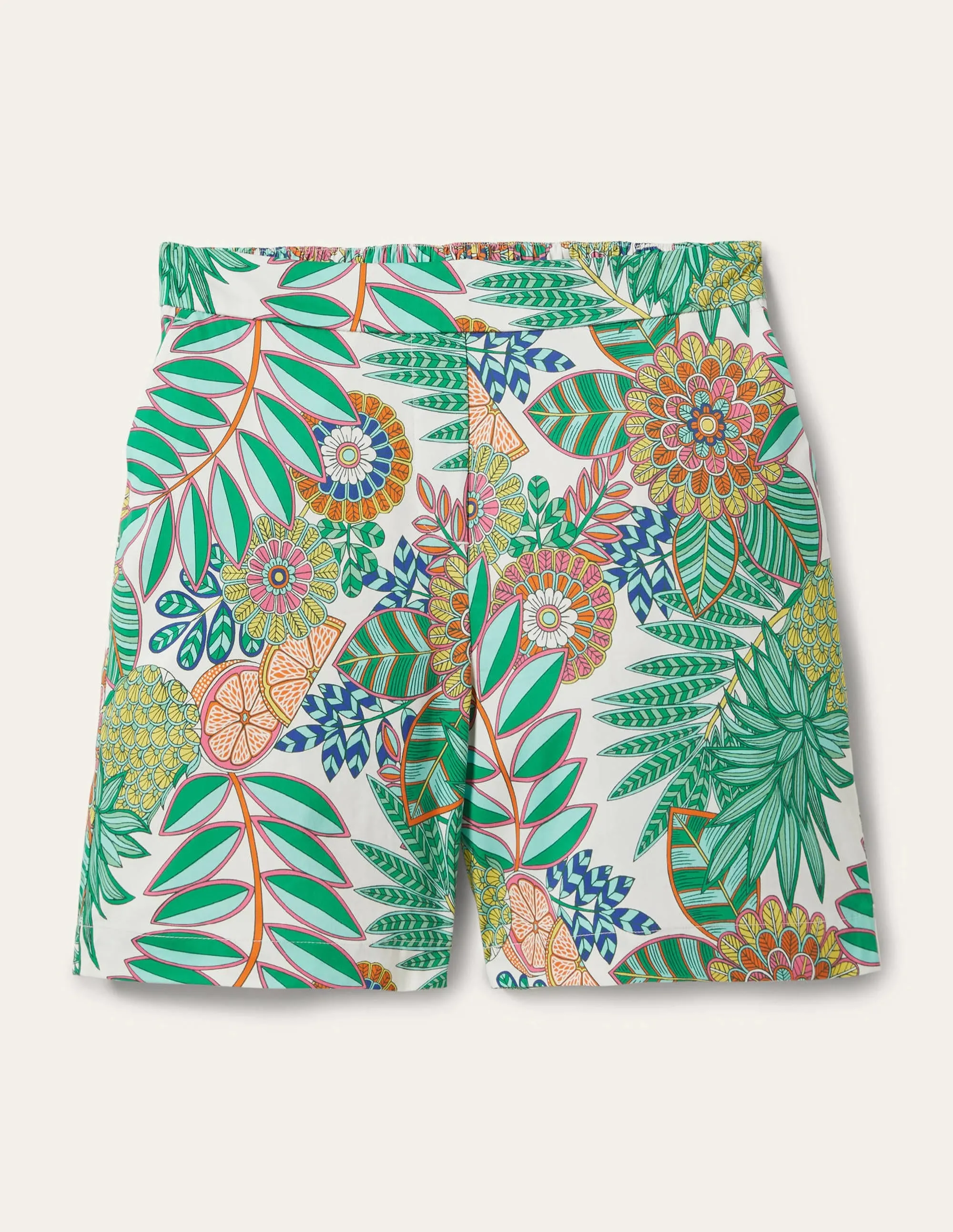Pull On Shorts-Ivory, Pineapple Bloom