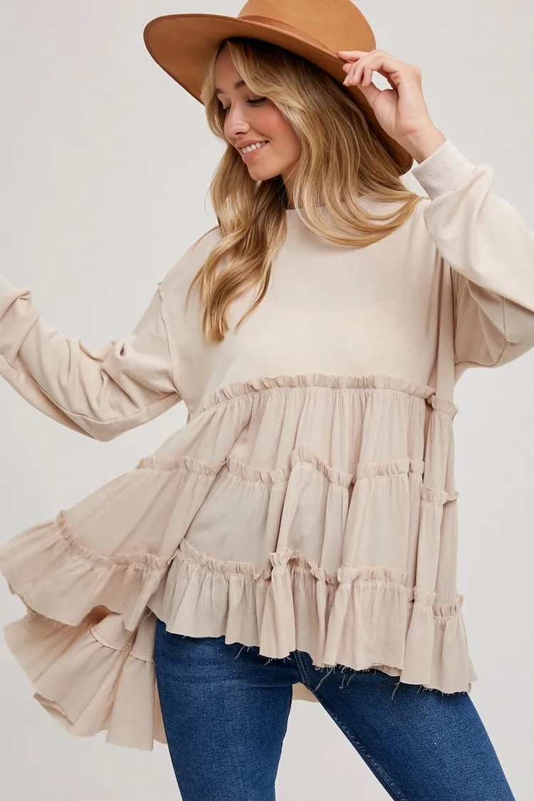 RuffleCascade Cozy Chic Sweatshirt