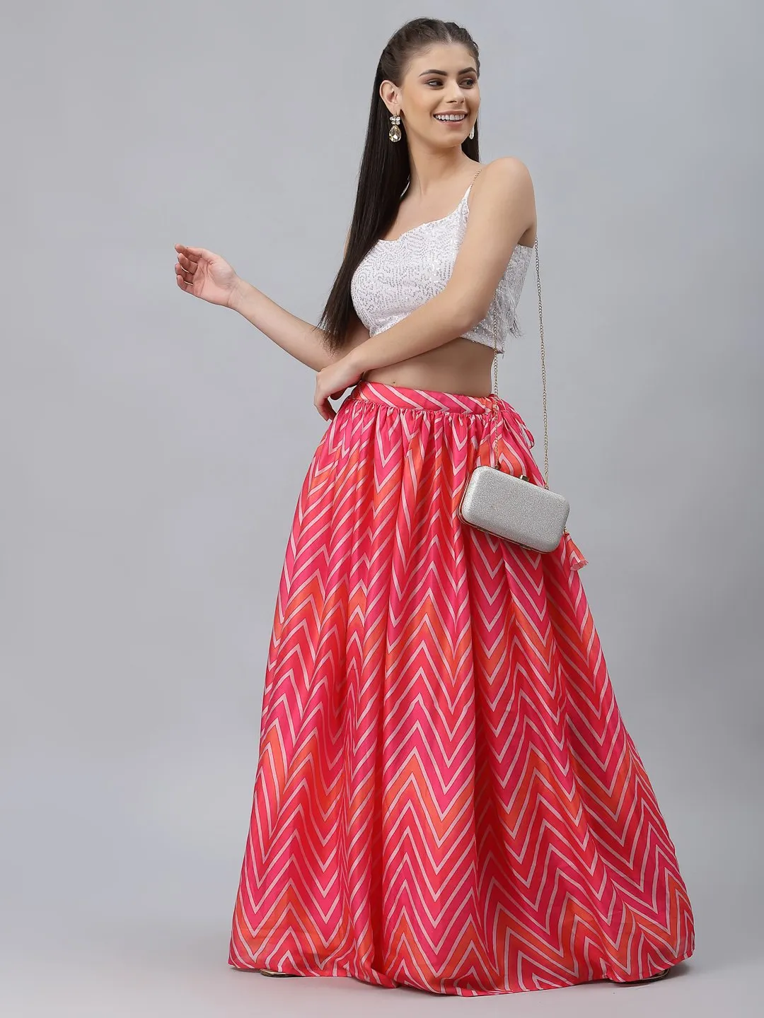 Satin Chevron Printed Bias Skirt