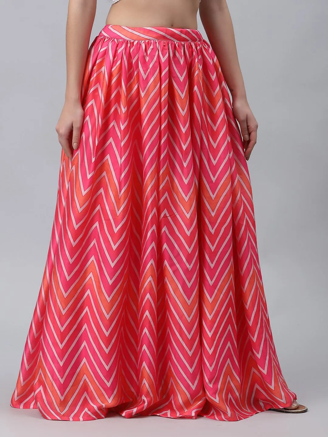 Satin Chevron Printed Bias Skirt