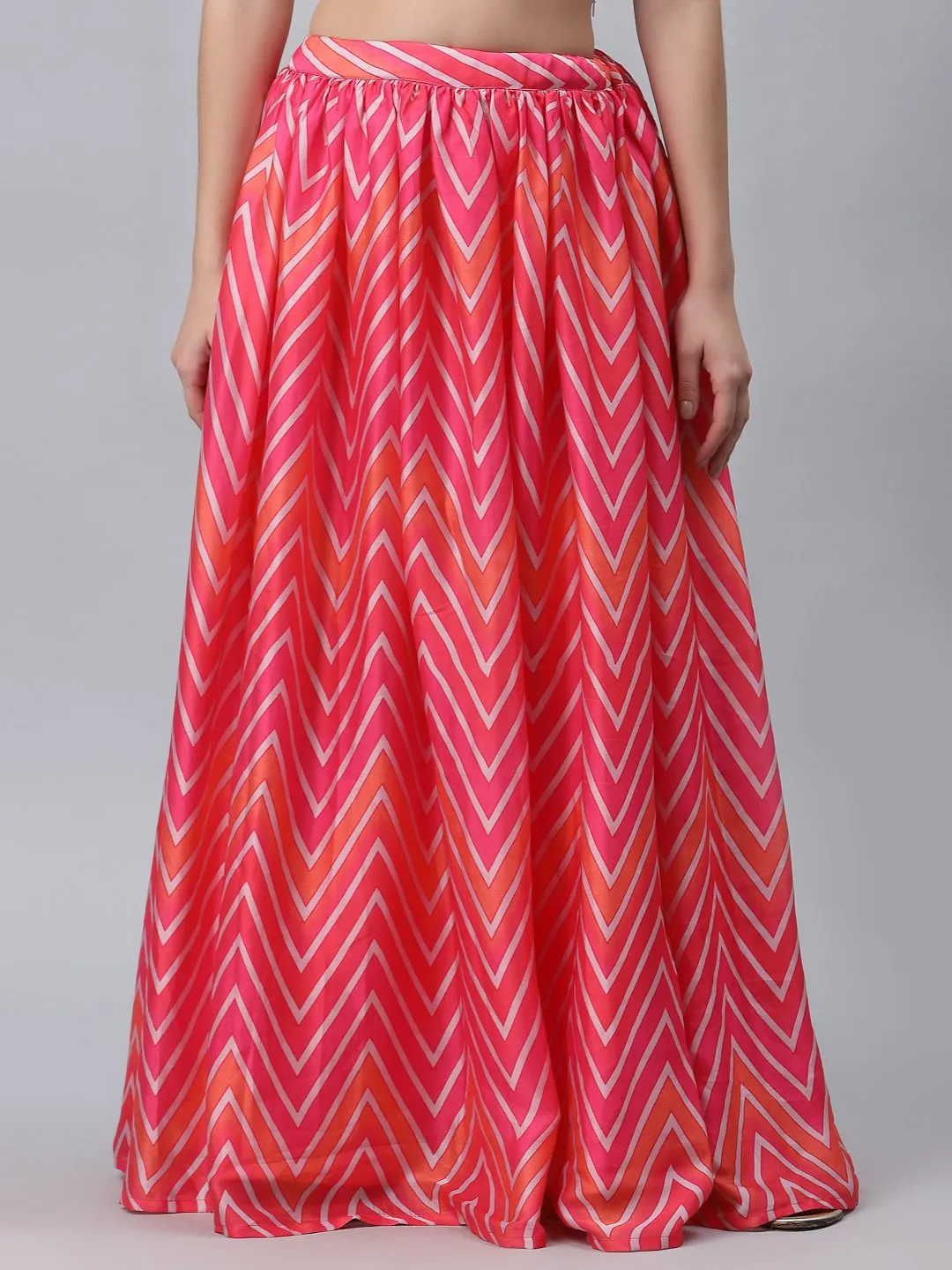 Satin Chevron Printed Bias Skirt