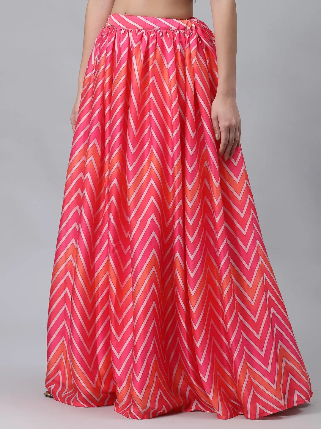 Satin Chevron Printed Bias Skirt