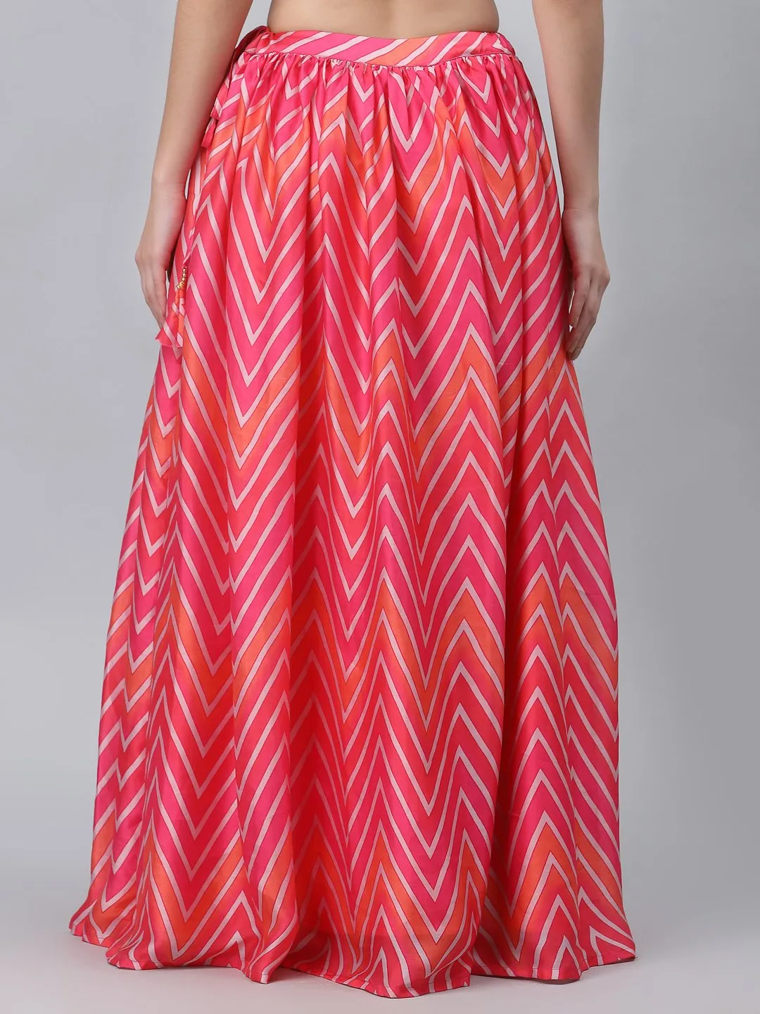 Satin Chevron Printed Bias Skirt