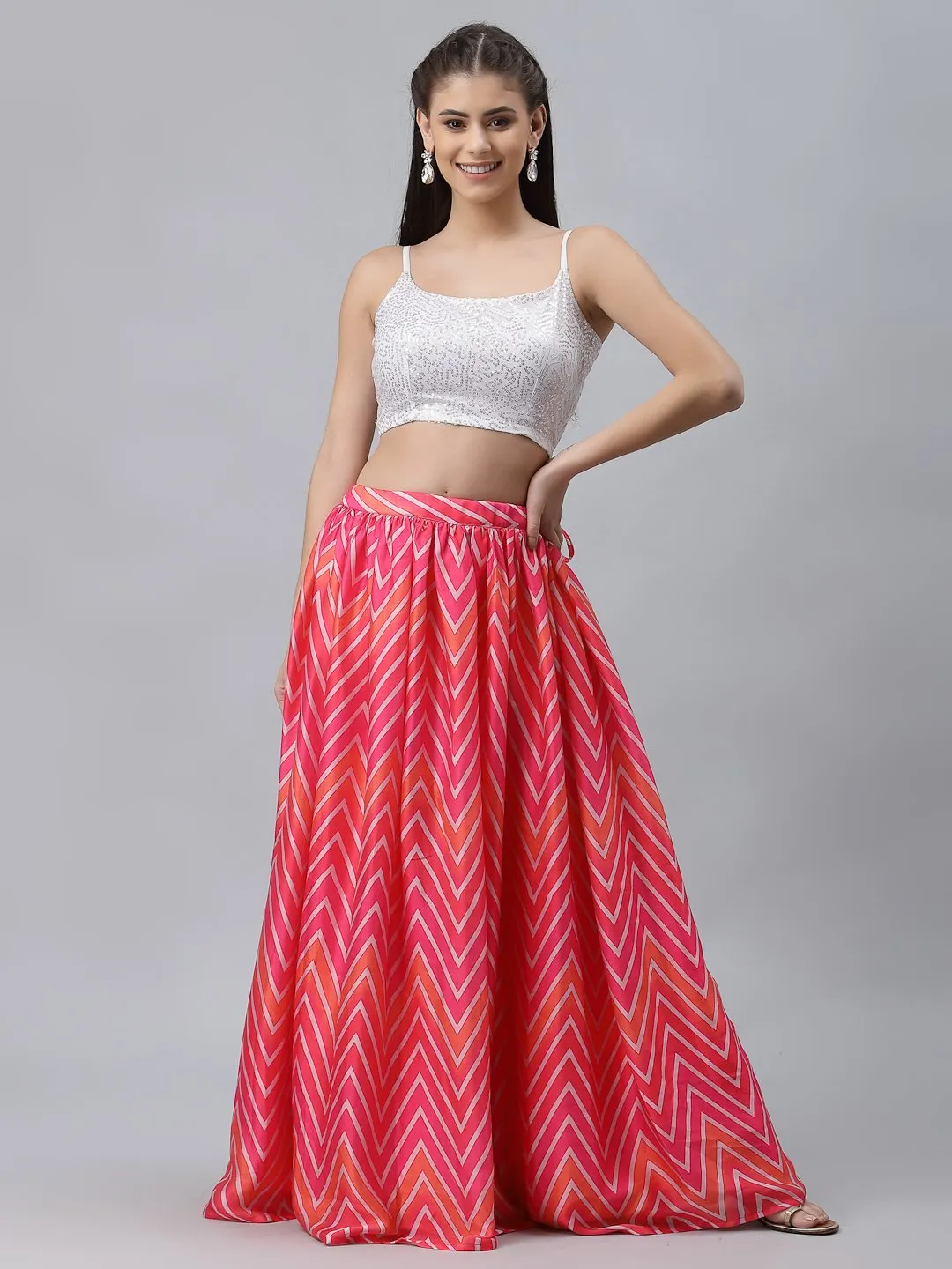 Satin Chevron Printed Bias Skirt