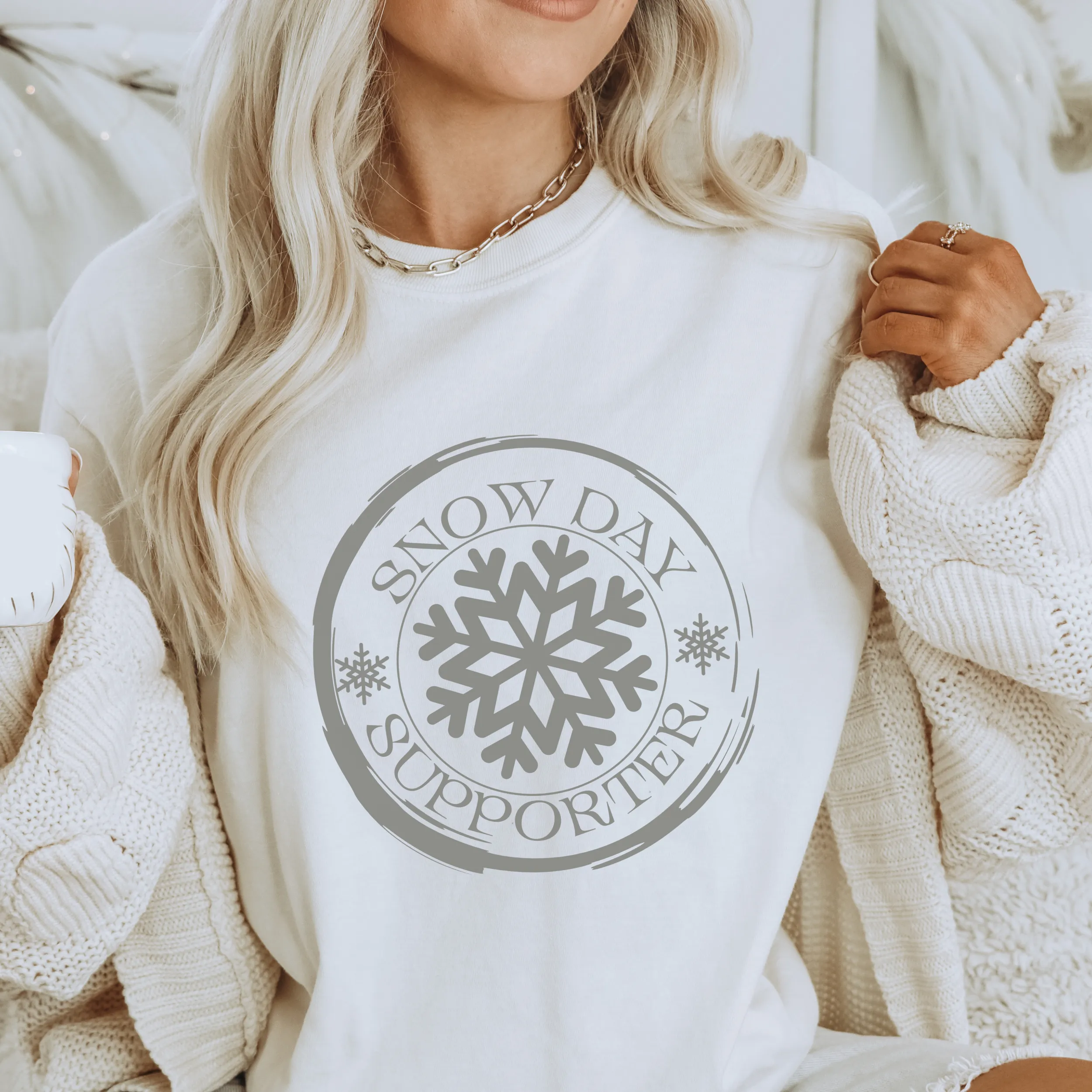 Snow Day Supporter Crewneck Sweatshirt, Hooded Sweatshirt Winter Unisex Sized Women's Shirt Collection