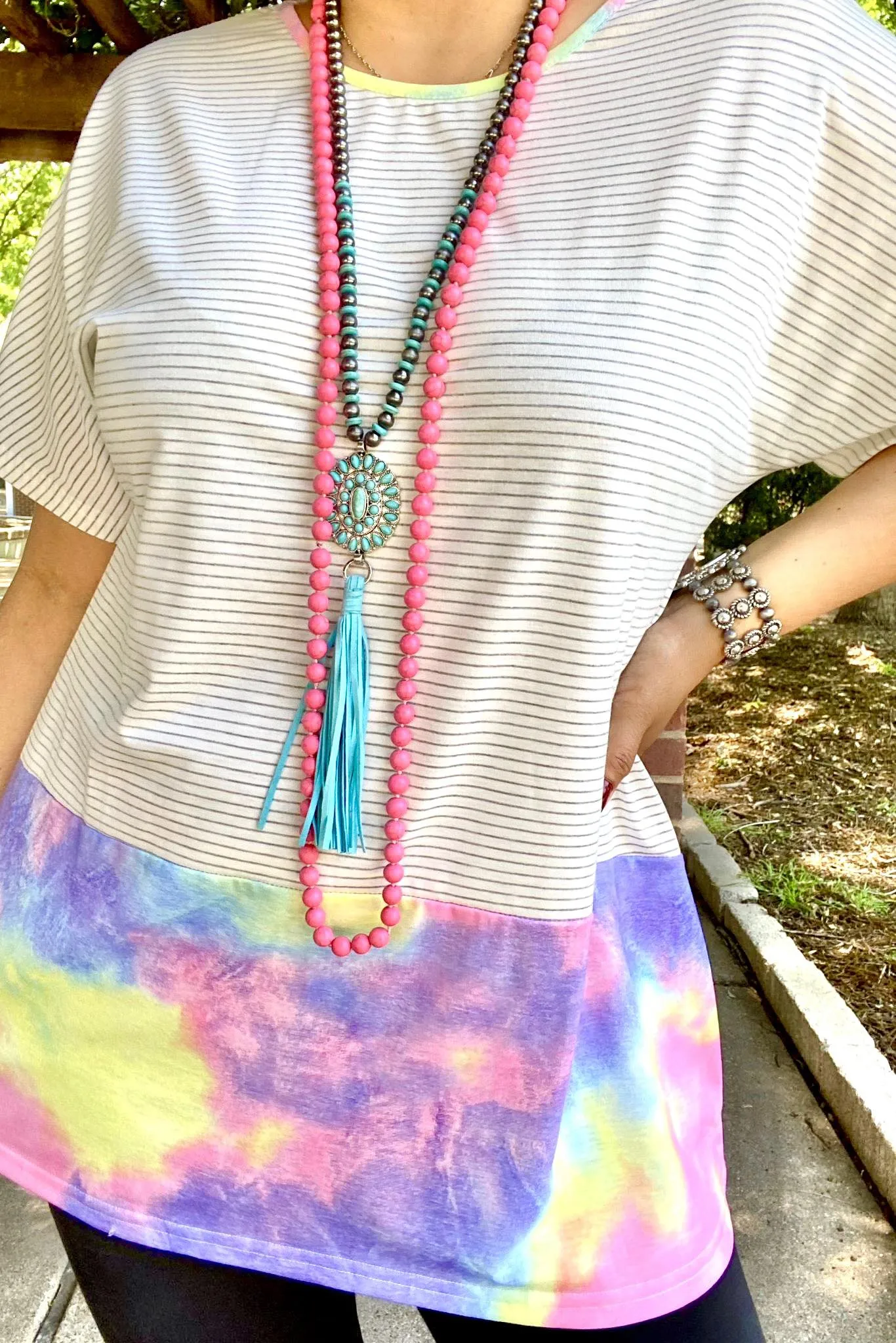 Striped shirt with tie dye border