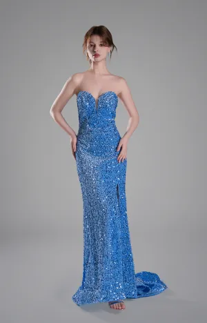 Sweetheart Sleeveless High Slit Sequins Mermaid