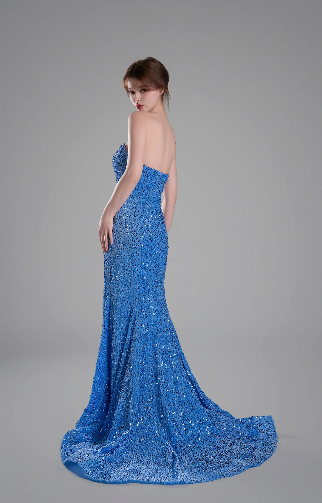 Sweetheart Sleeveless High Slit Sequins Mermaid