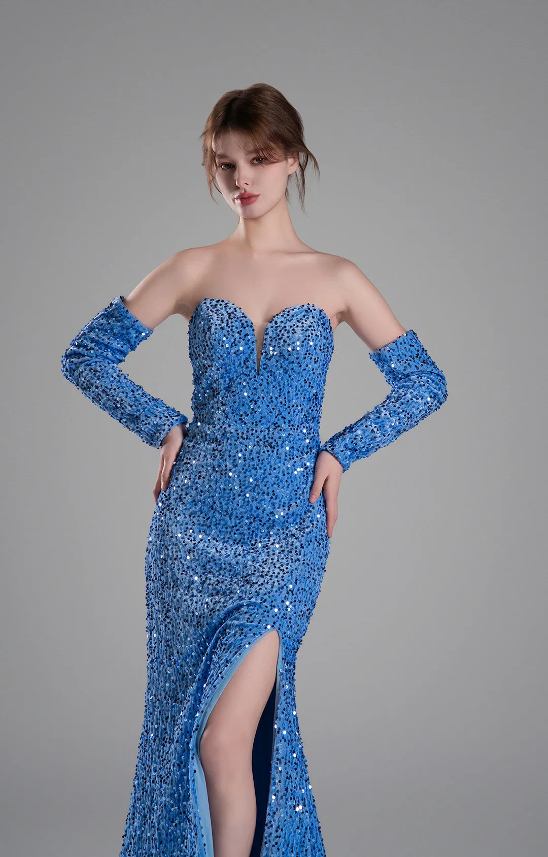 Sweetheart Sleeveless High Slit Sequins Mermaid