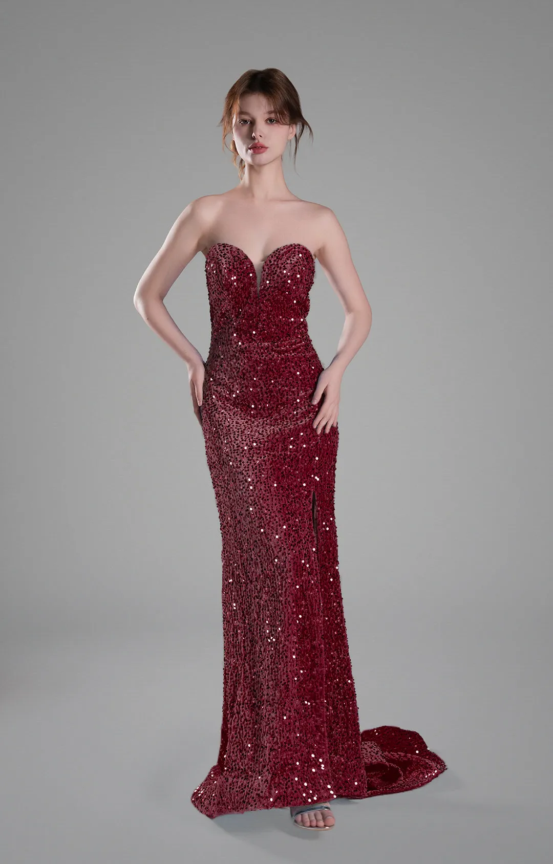 Sweetheart Sleeveless High Slit Sequins Mermaid