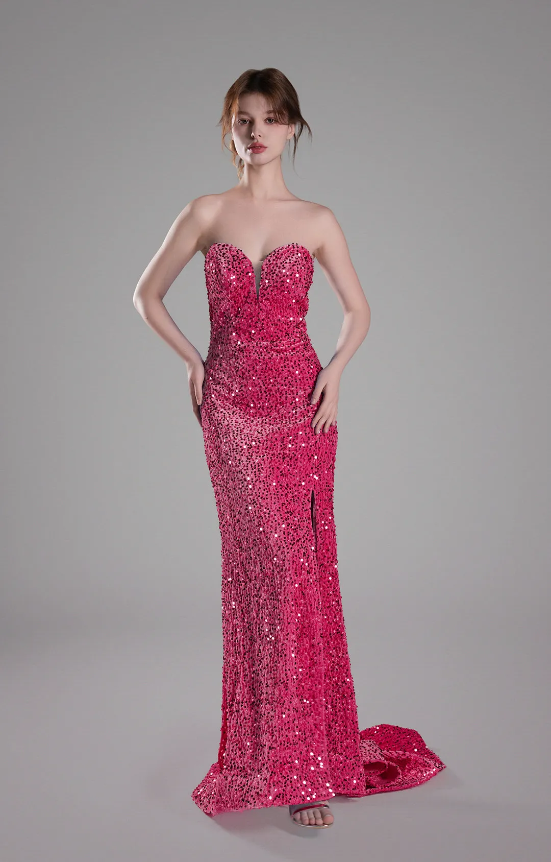 Sweetheart Sleeveless High Slit Sequins Mermaid