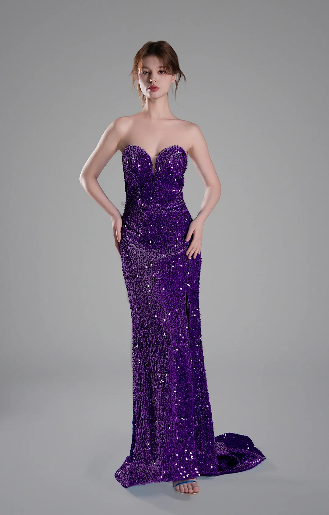 Sweetheart Sleeveless High Slit Sequins Mermaid