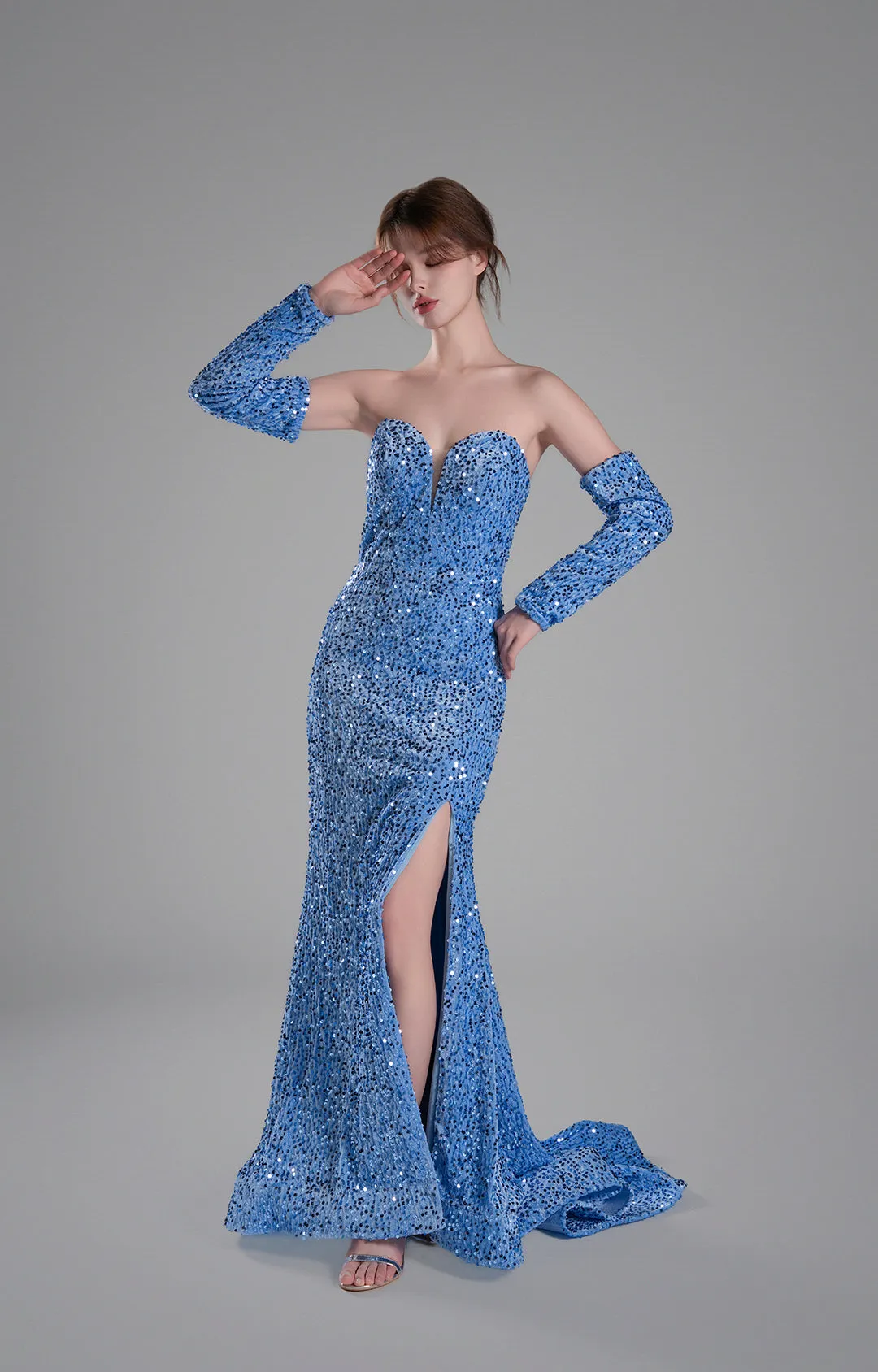 Sweetheart Sleeveless High Slit Sequins Mermaid