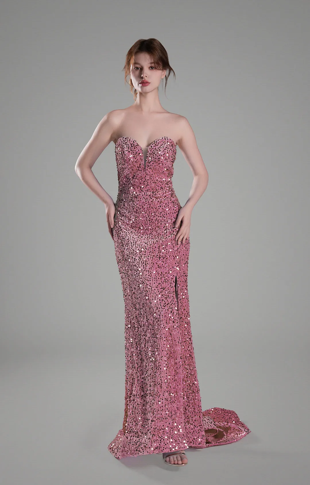 Sweetheart Sleeveless High Slit Sequins Mermaid