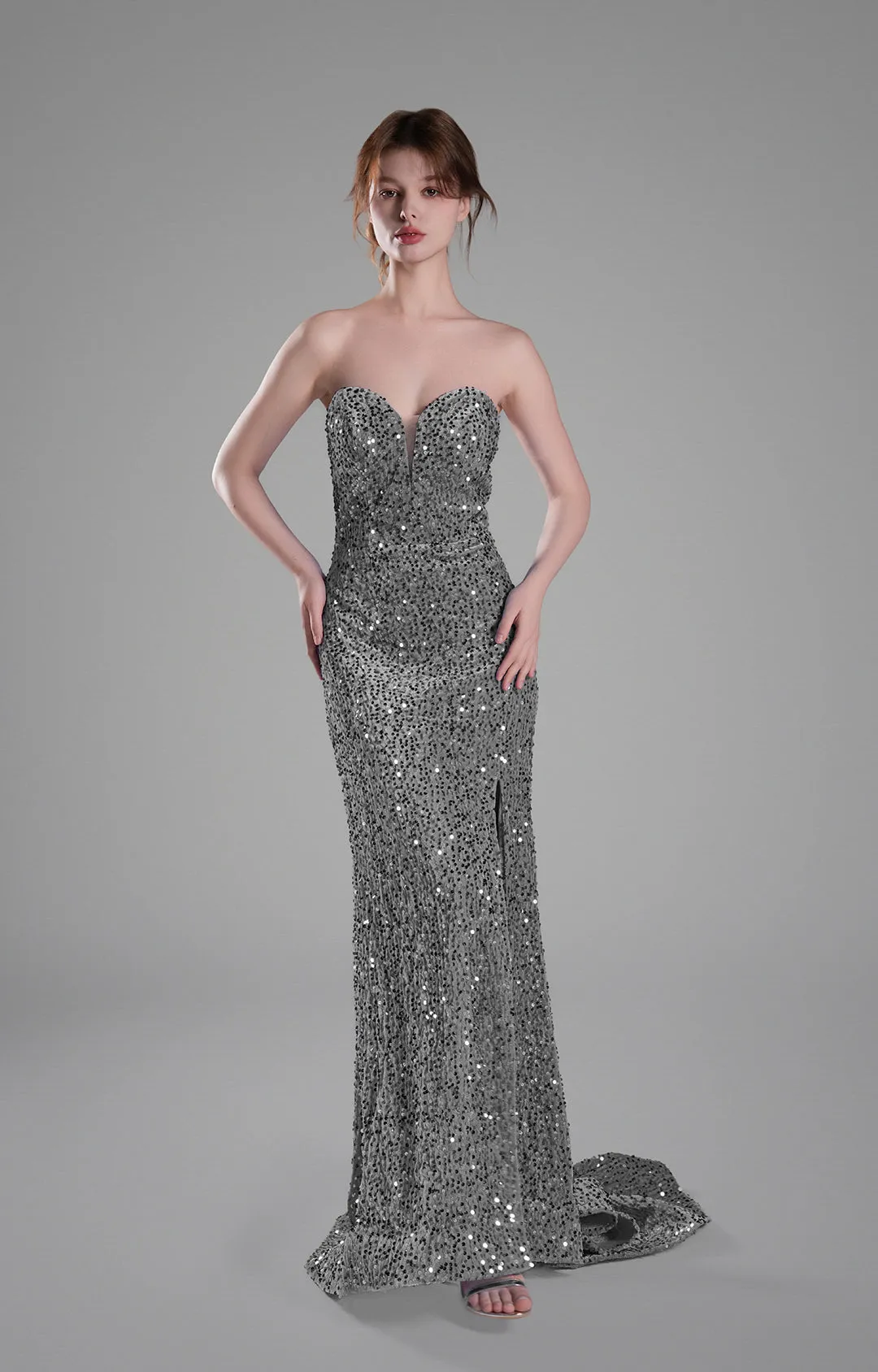 Sweetheart Sleeveless High Slit Sequins Mermaid