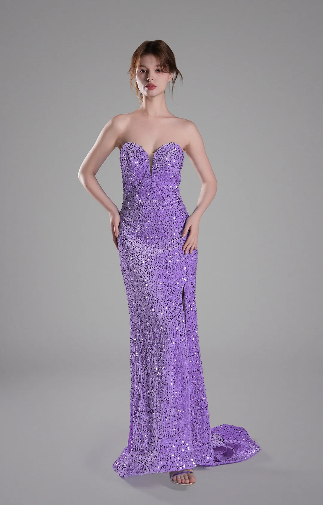Sweetheart Sleeveless High Slit Sequins Mermaid
