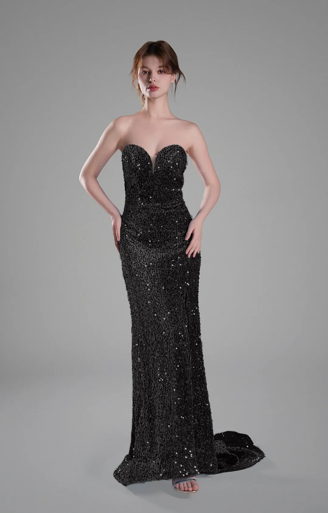 Sweetheart Sleeveless High Slit Sequins Mermaid
