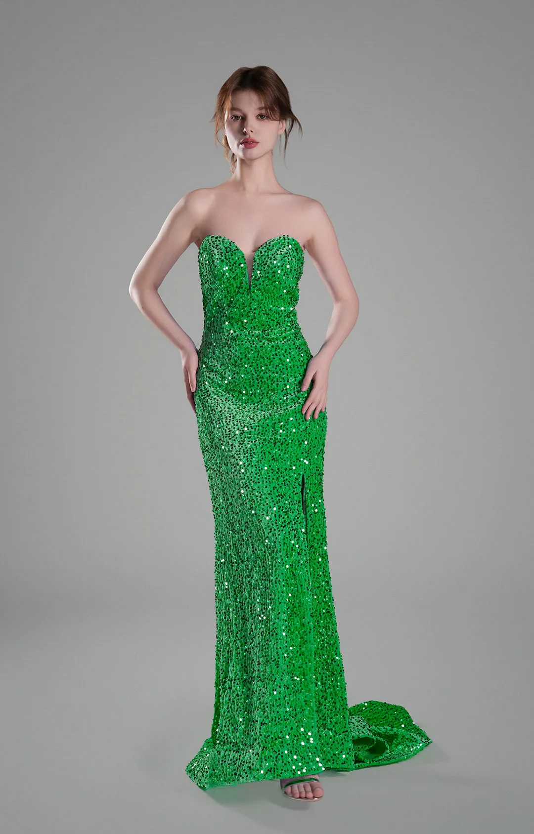 Sweetheart Sleeveless High Slit Sequins Mermaid