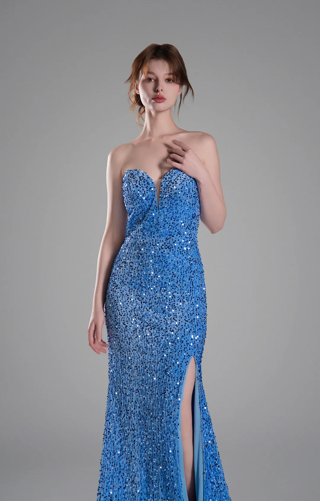 Sweetheart Sleeveless High Slit Sequins Mermaid