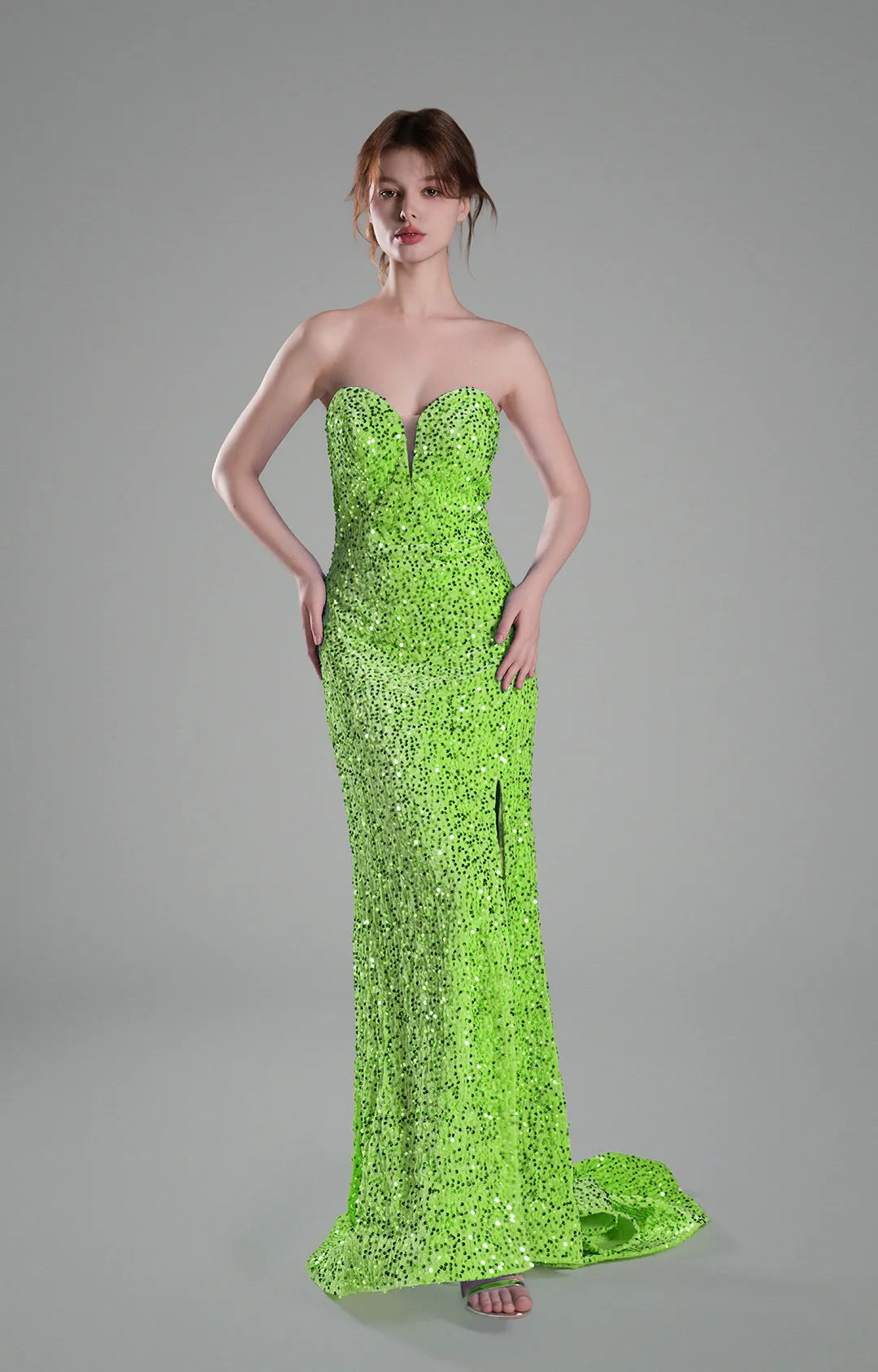 Sweetheart Sleeveless High Slit Sequins Mermaid