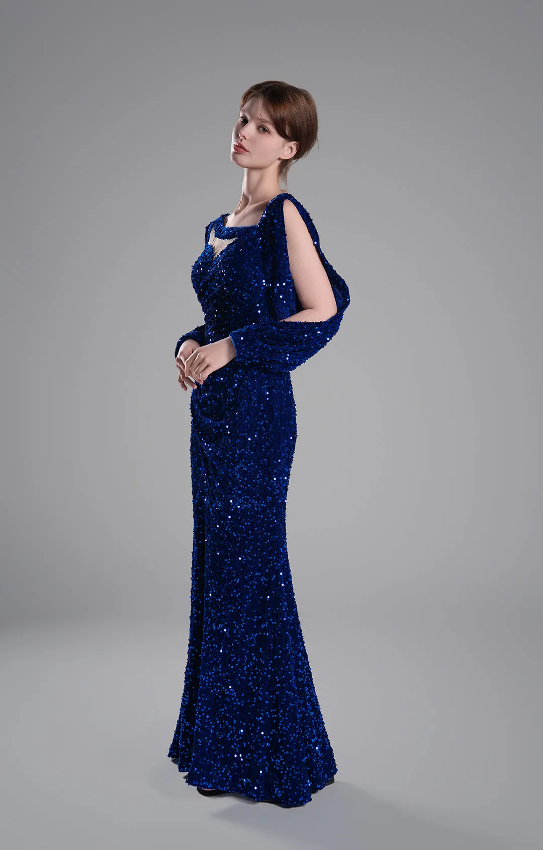 Sweetheart Split Sleeves Shimmering Sequins Mermaid Maxi Dresses
