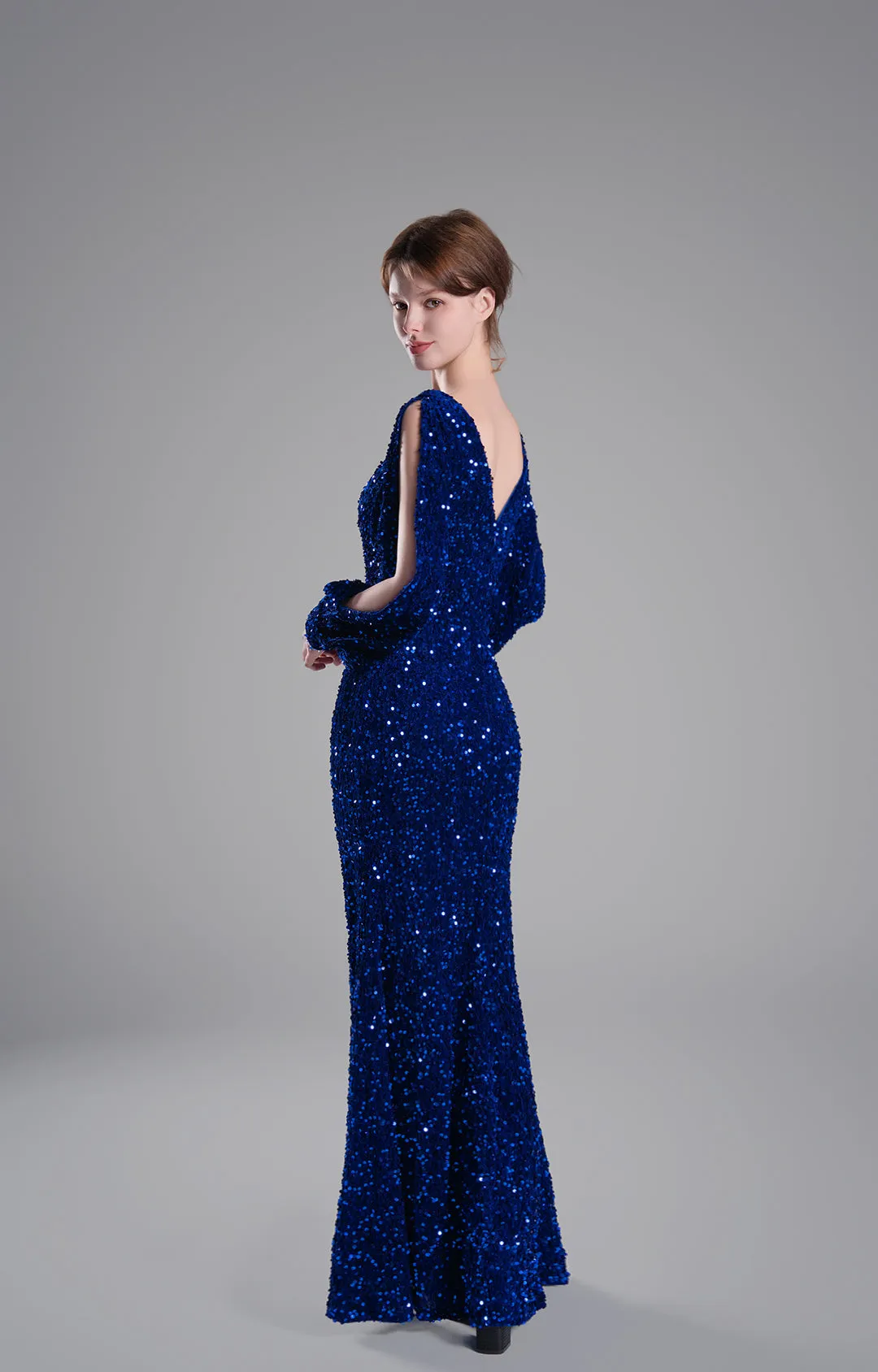 Sweetheart Split Sleeves Shimmering Sequins Mermaid Maxi Dresses