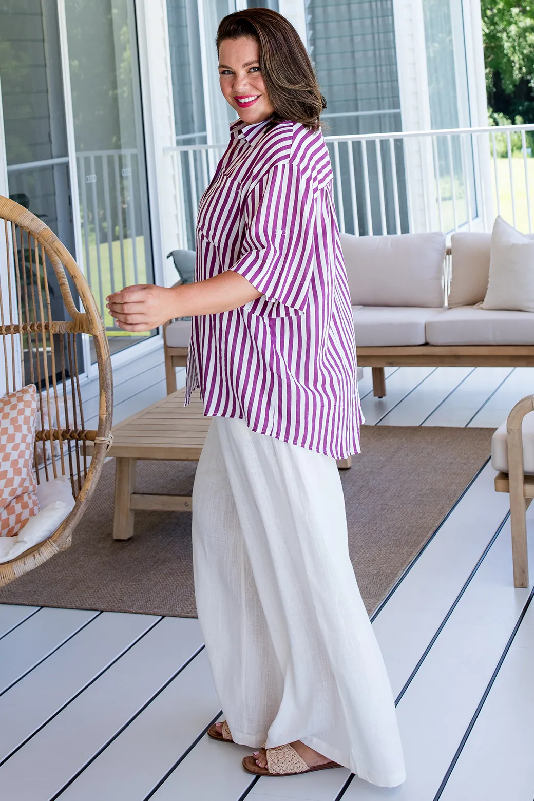 Tori Blouse Berry White Stripe