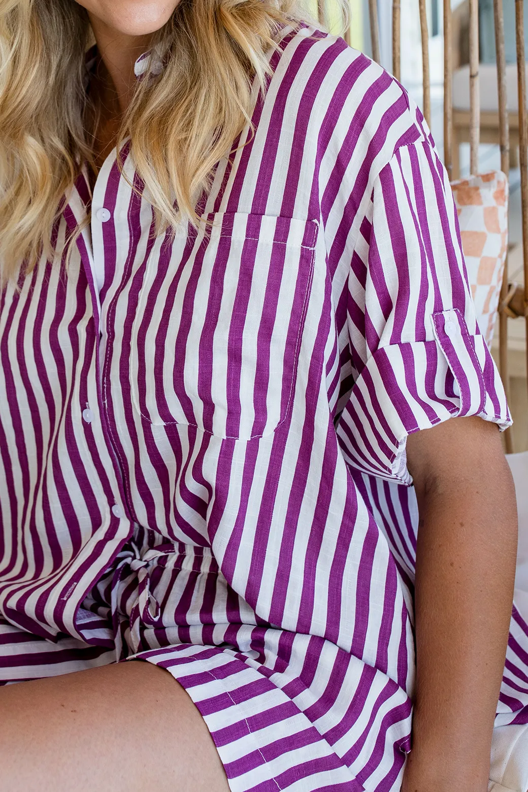 Tori Blouse Berry White Stripe