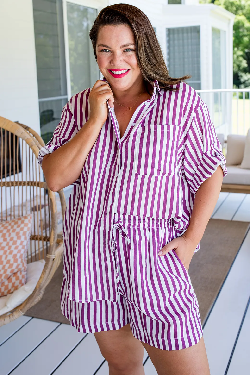 Tori Blouse Berry White Stripe