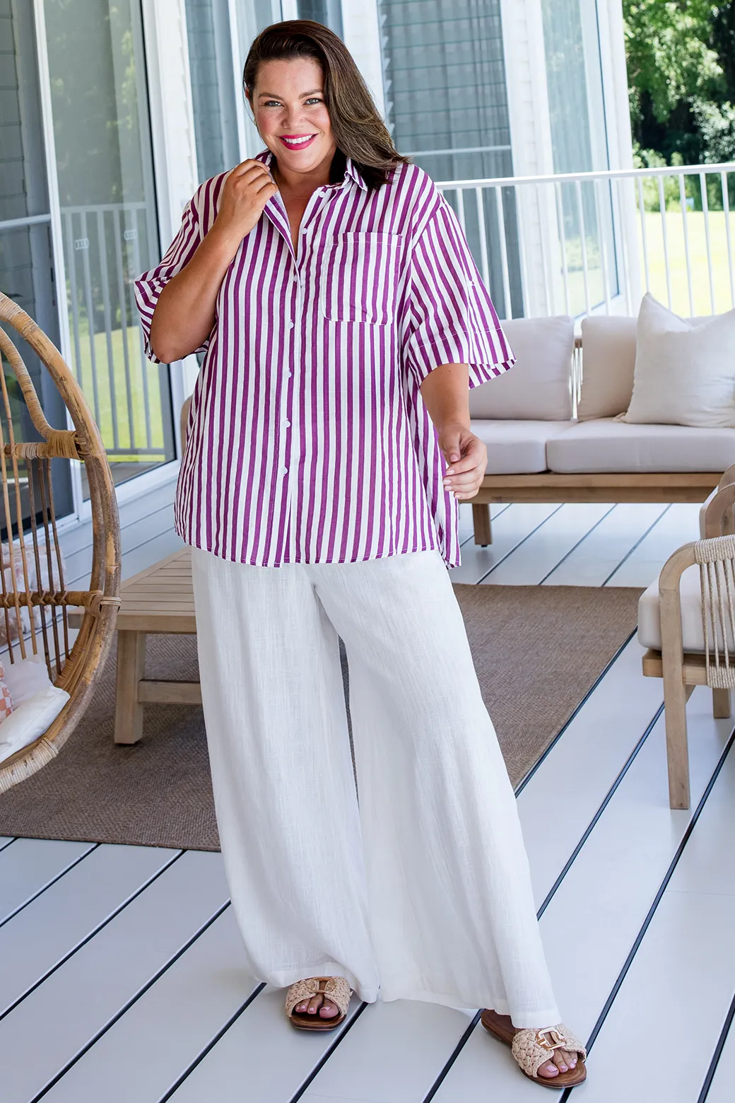 Tori Blouse Berry White Stripe