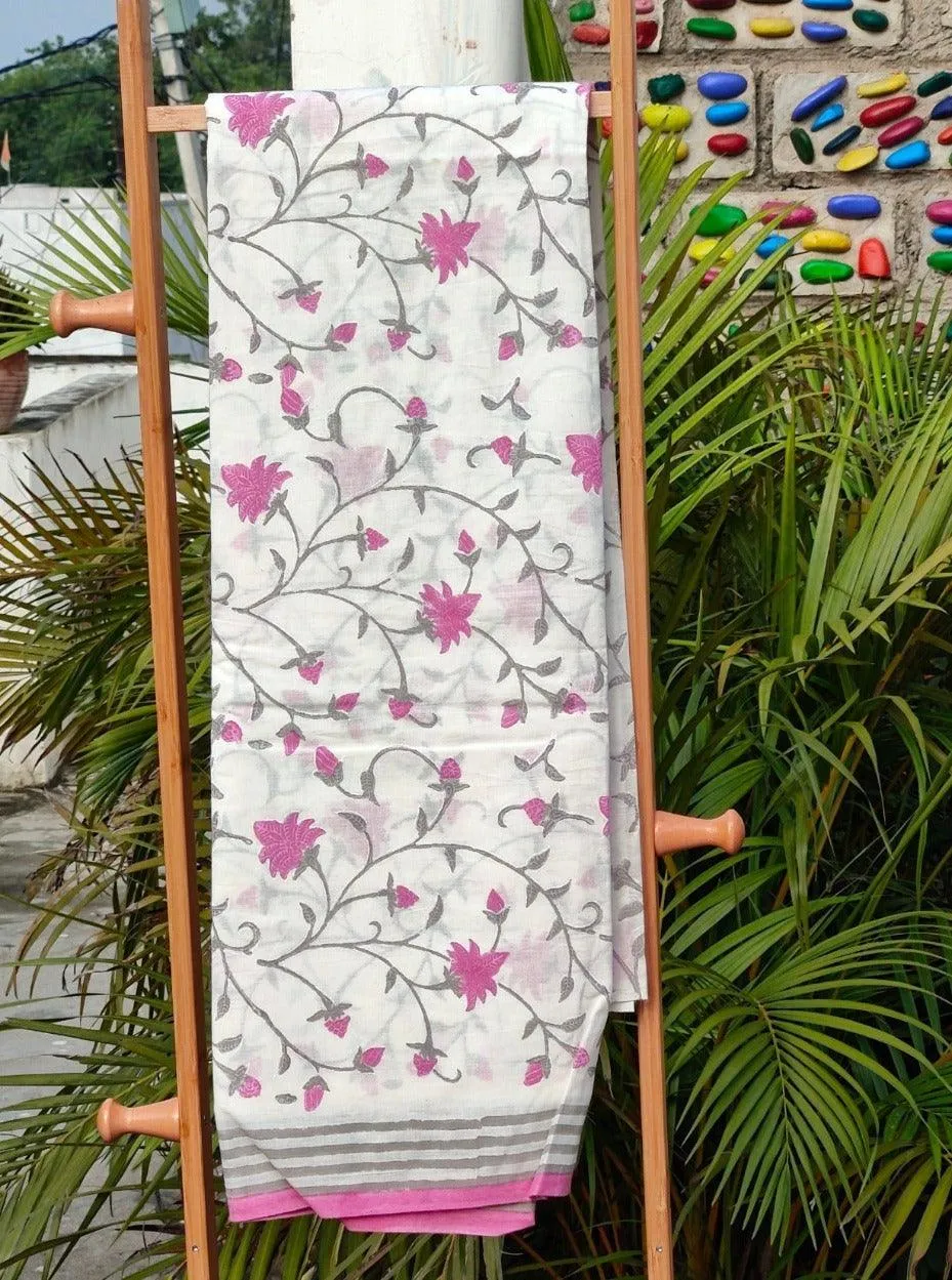 WHITE PINK BLOCK PRINT SUIT SET