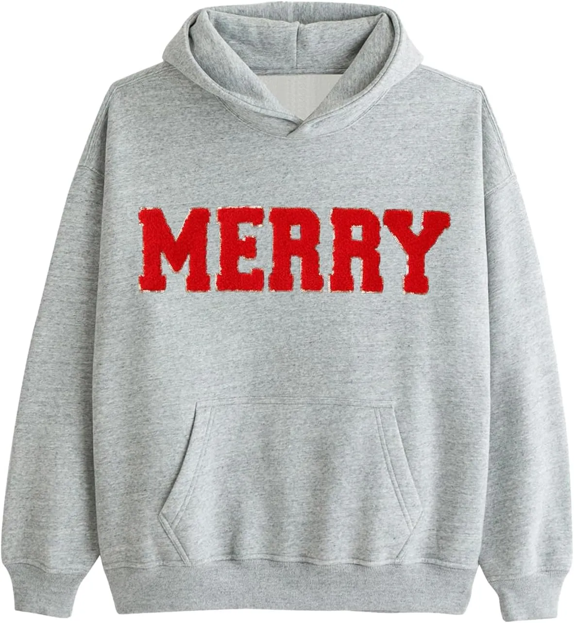 Womens Christmas Hoodie Merry Letter Printed Pullover Tops Oversized Long Sleeve Sweatshirts Xmas Holiday Tops