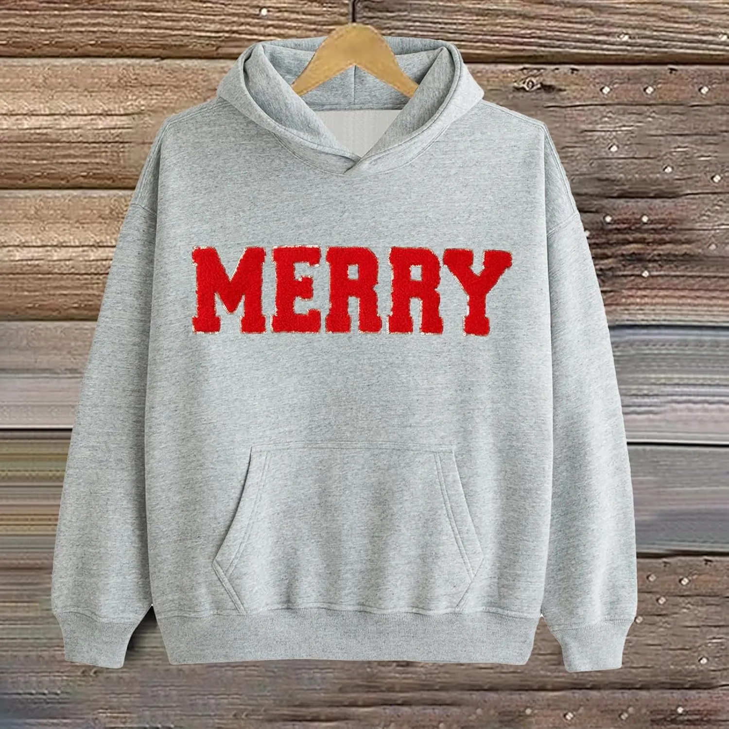 Womens Christmas Hoodie Merry Letter Printed Pullover Tops Oversized Long Sleeve Sweatshirts Xmas Holiday Tops