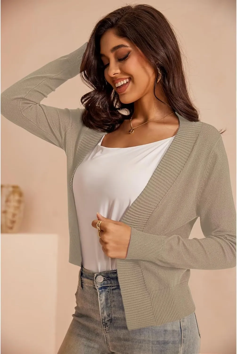 Women's Cropped Cardigan Casual Long Sleeve Open Front Knit Sweaters S-XL