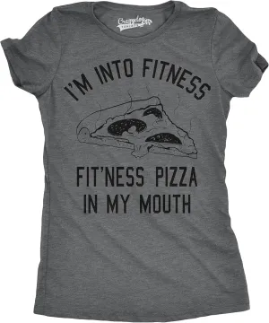 Womens Fitness Pizza in My Mouth Funny Workout Foodie T Shirt