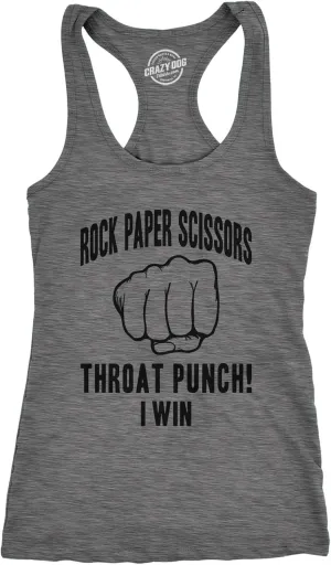 Womens Fitness Tank Rock Paper Scissors Throat Punch Tanktop Funny Sarcastic Humor Shirt